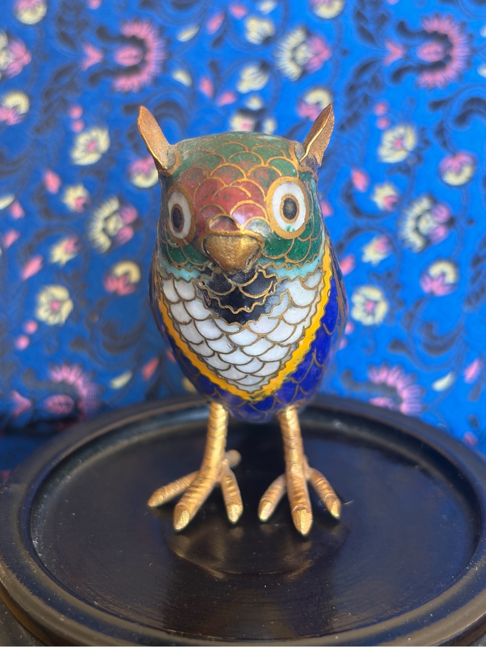 Vintage Cloisonné Owl Figurine